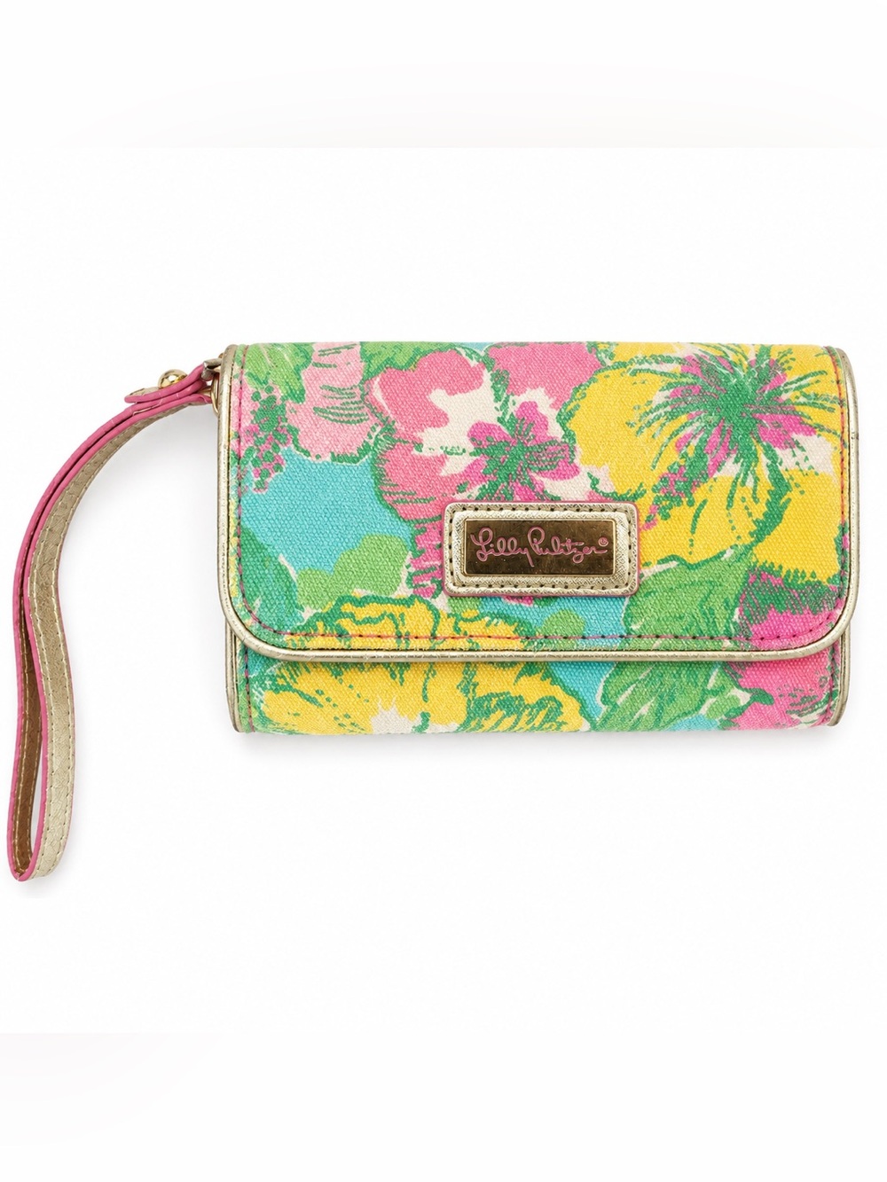 Lilly Pulitzer Floral Wristlet Wallet Clutch Tropical Pink Green Gold
